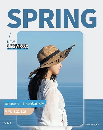 春夏女装服装蓝色简约电商竖版banner