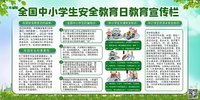 校园安全安全教育日绿色简约校园展板