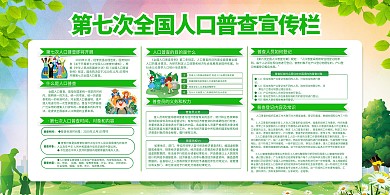 人口普查第七次绿色卡通展板