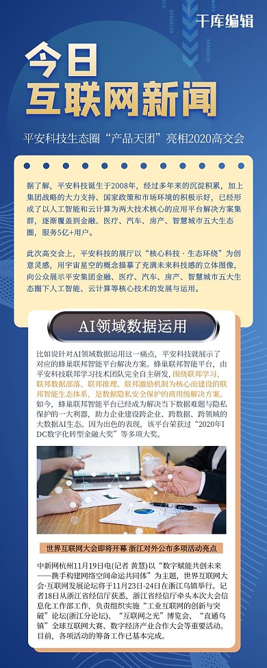 新闻资讯几何蓝色扁平营销长图