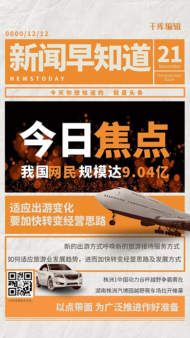 行业日报要闻盘点橙色创意海报