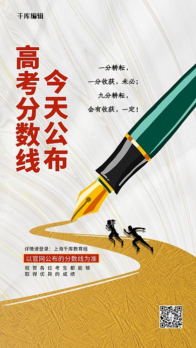 高考分数线公布白色简约海报