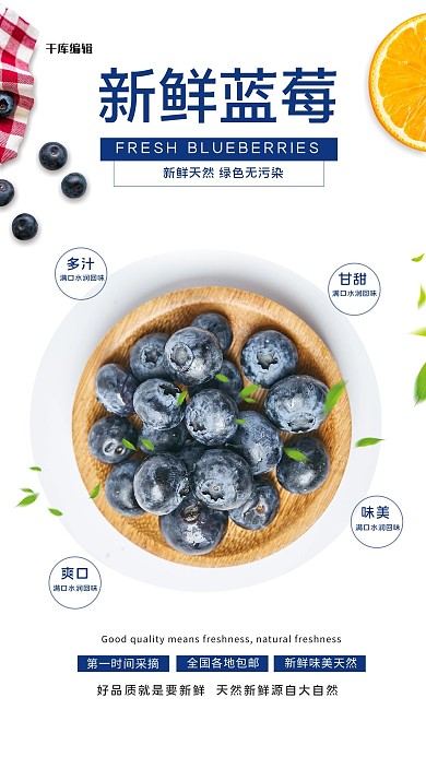 水果促销蓝莓白色创意海报