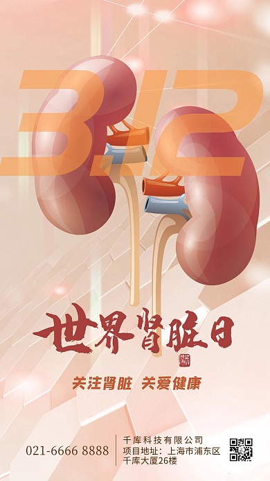 世界肾脏日肾红色创意简约海报