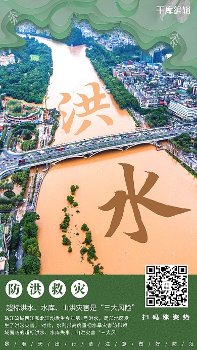 防洪救灾洪水黄色创意海报