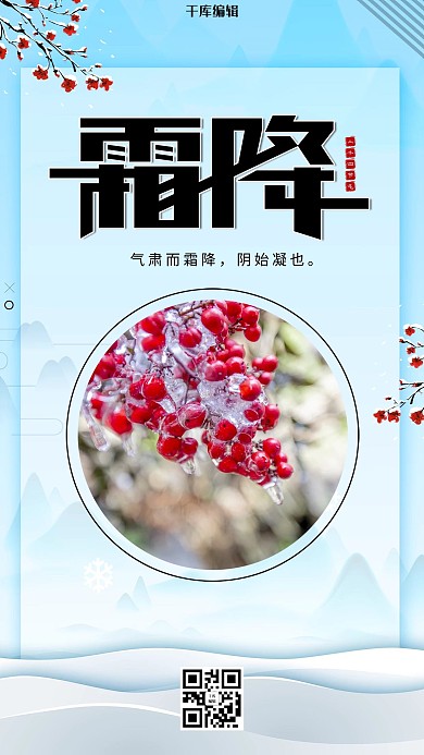 霜降节气果实蓝色简约海报