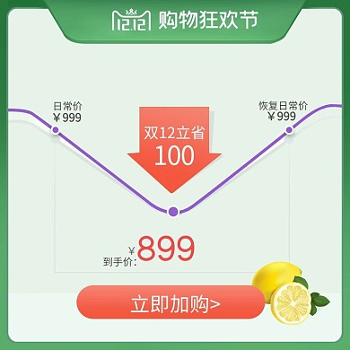 双十二价格曲线绿色简约清新电商主图