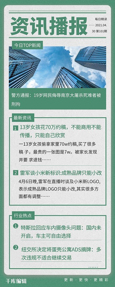 早报新闻资讯绿色简约营销长图