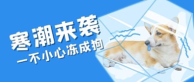 降温寒潮来袭蓝色萌宠搞怪公众号首图