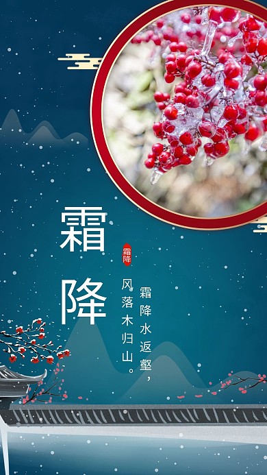 霜降节气果实中国风海报