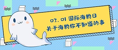 国际海豹日孟菲斯图形卡通可爱大字公众号首图 