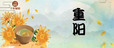 重阳节菊花绿色简约公众号封面
