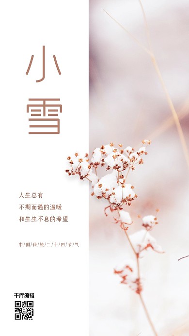 小雪节气图文浅杏色简约海报
