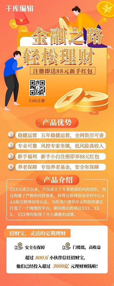 金融产品人物几何黄色营销长图