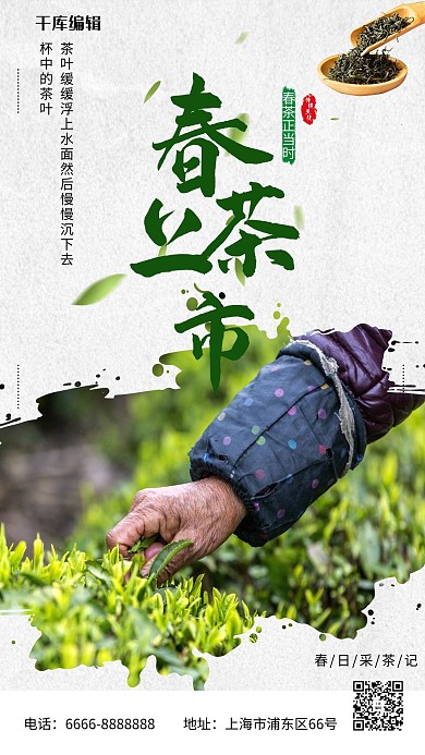 春茶上新茶叶白色创意海报