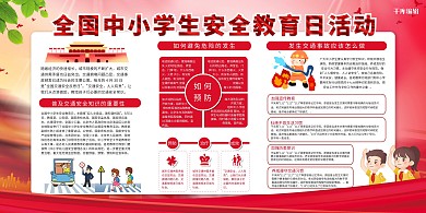 中小学安全教育红色简约展板