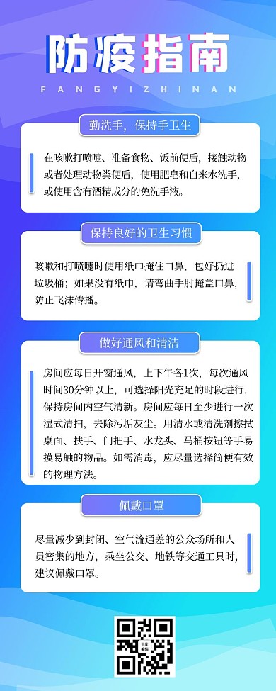 疫情防护指南蓝色渐变营销长图