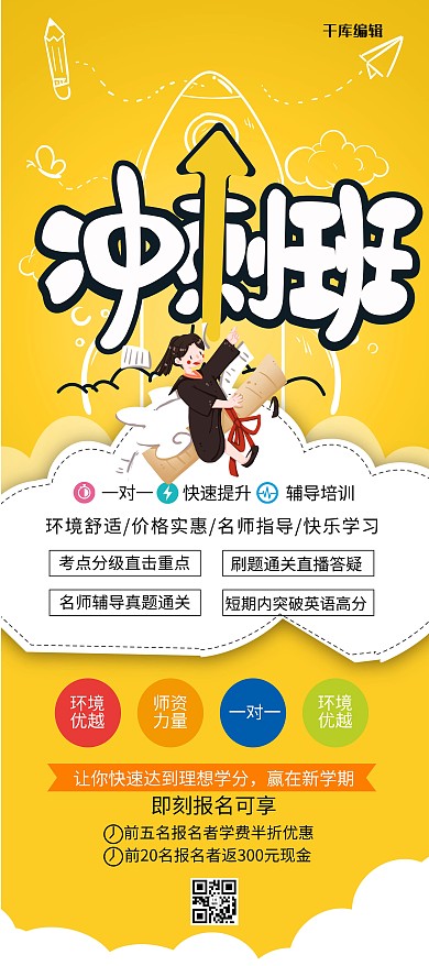 教育冲刺班招生黄色创意展架