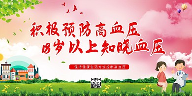 高血压日预防高血压红色可以展板