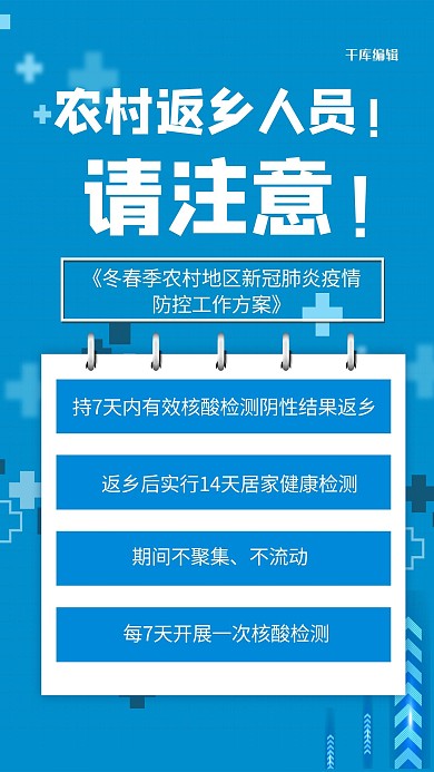 疫情农村防疫蓝色简约海报