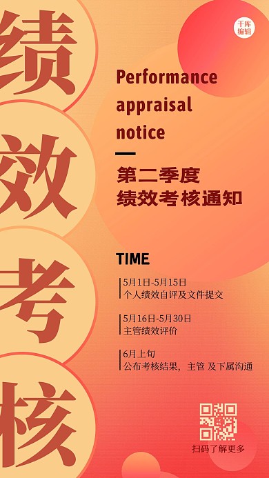 绩效考核通知几何黄色渐变海报