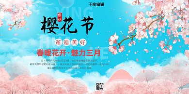 春天樱花节樱花粉色简约展板