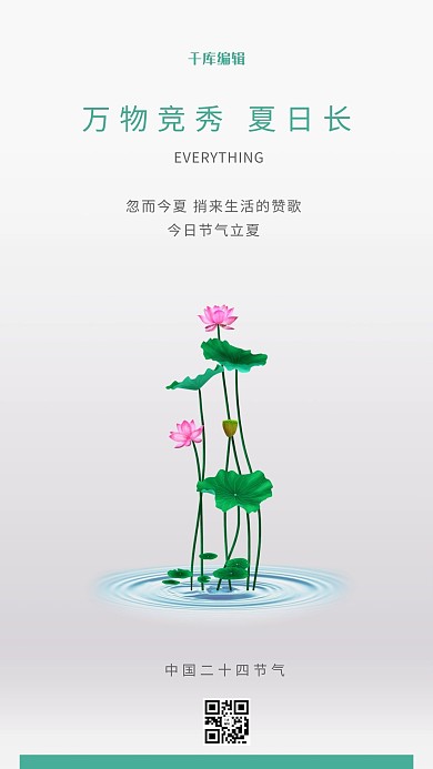 立夏荷花白色简约排版海报