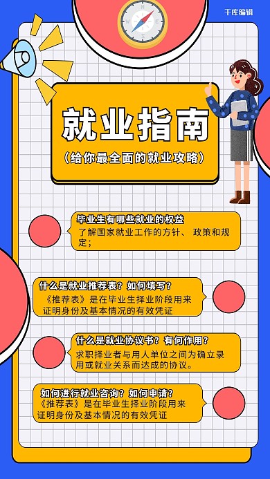 就业指南喇叭hr蓝色合成插画海报