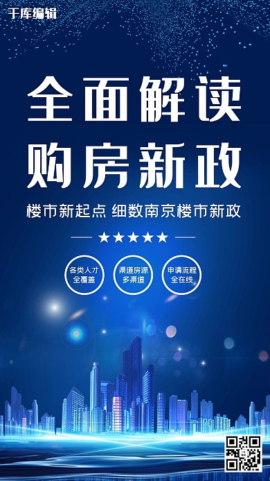 购房新政政策蓝色海报