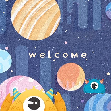 创意趣味星球小怪兽紫色卡通朋友圈封面