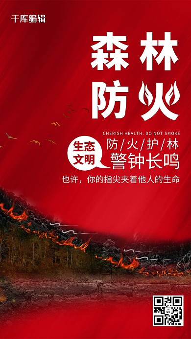 红色简约森林防火海报