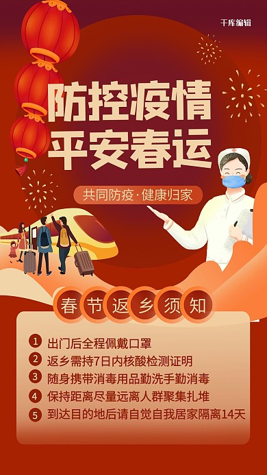 春节返乡须知医生红色创意海报