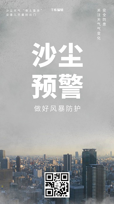 沙尘暴预警城市大字海报