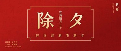 除夕福字底纹红色简约风公众号首图