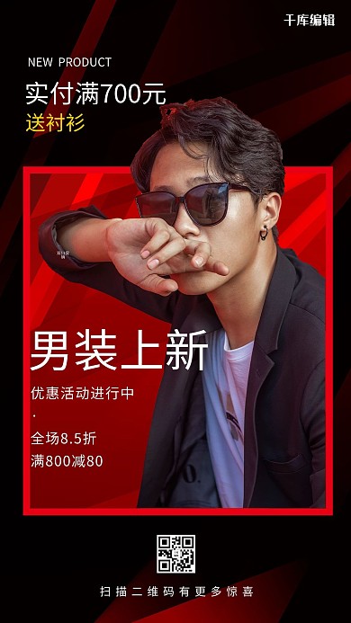 男装促销男士红色简约海报