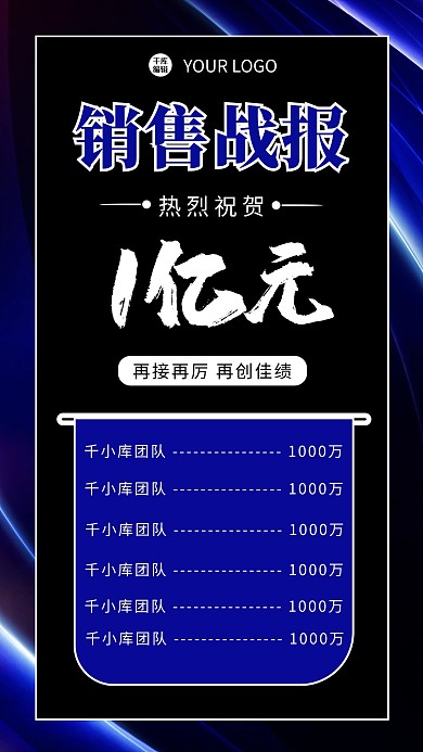 战报线条蓝色黑色商务大气海报