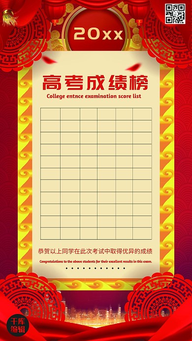 千库编辑原创元素喜报红色创意喜庆风高考成绩排行榜海报