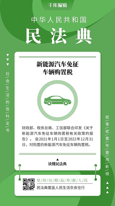 民法典汽车图标绿色简约风 手机海报