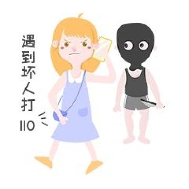 手绘女士表情包遇到坏人打110插画