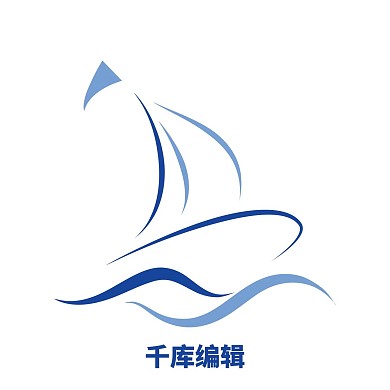 蓝色卡通帆船标签矢量图