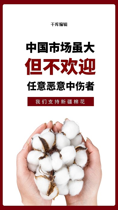 支持新疆棉花文字红色简约海报