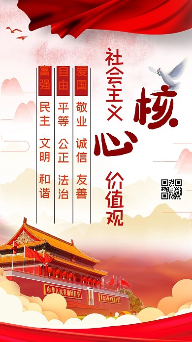 社会主义核心价值观红色创意爱国中国梦海报
