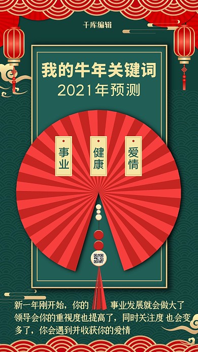 新年关键词2021我的关键词绿色中国风海报