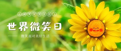 世界微笑日向日葵黄色绿色大字简洁公众号首图