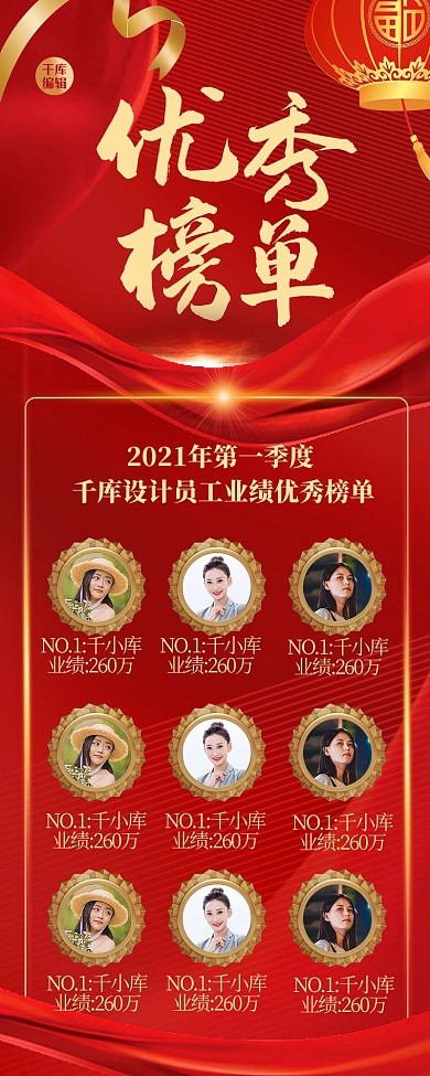 优秀榜单飘带红金大气长图海报