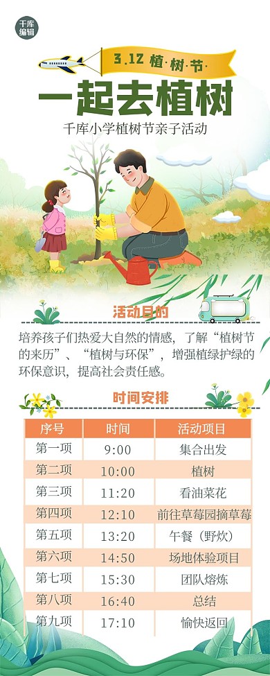 植树节人物绿色清新营销长图