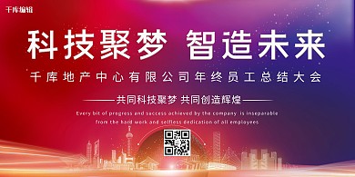 年会科技 城市黄色 紫色渐变 大气展板