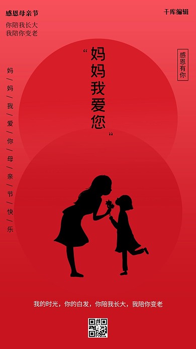 母亲节妈妈我爱您红色简洁海报