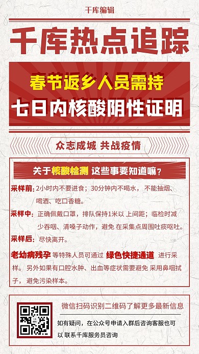 千库编辑原创元素核酸检测科普日报红色复古海报