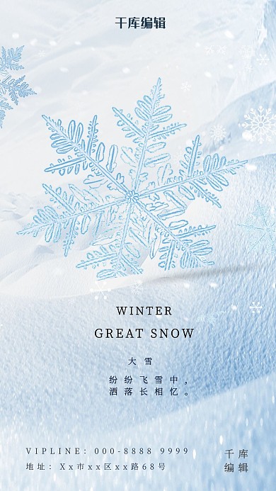 二十四节气大雪白色简约海报